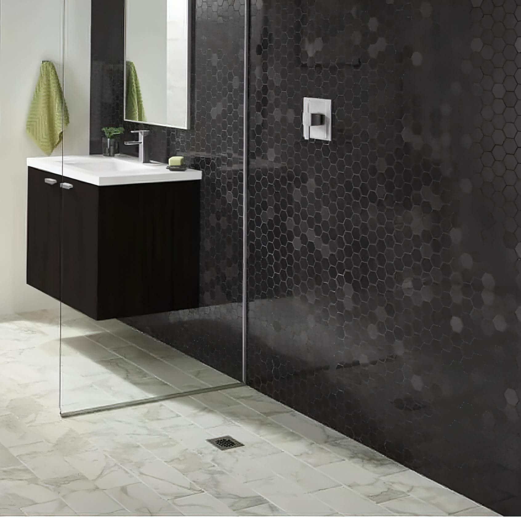 2x2 in. Absolute Black Hexagon Polished Granite Mosaic