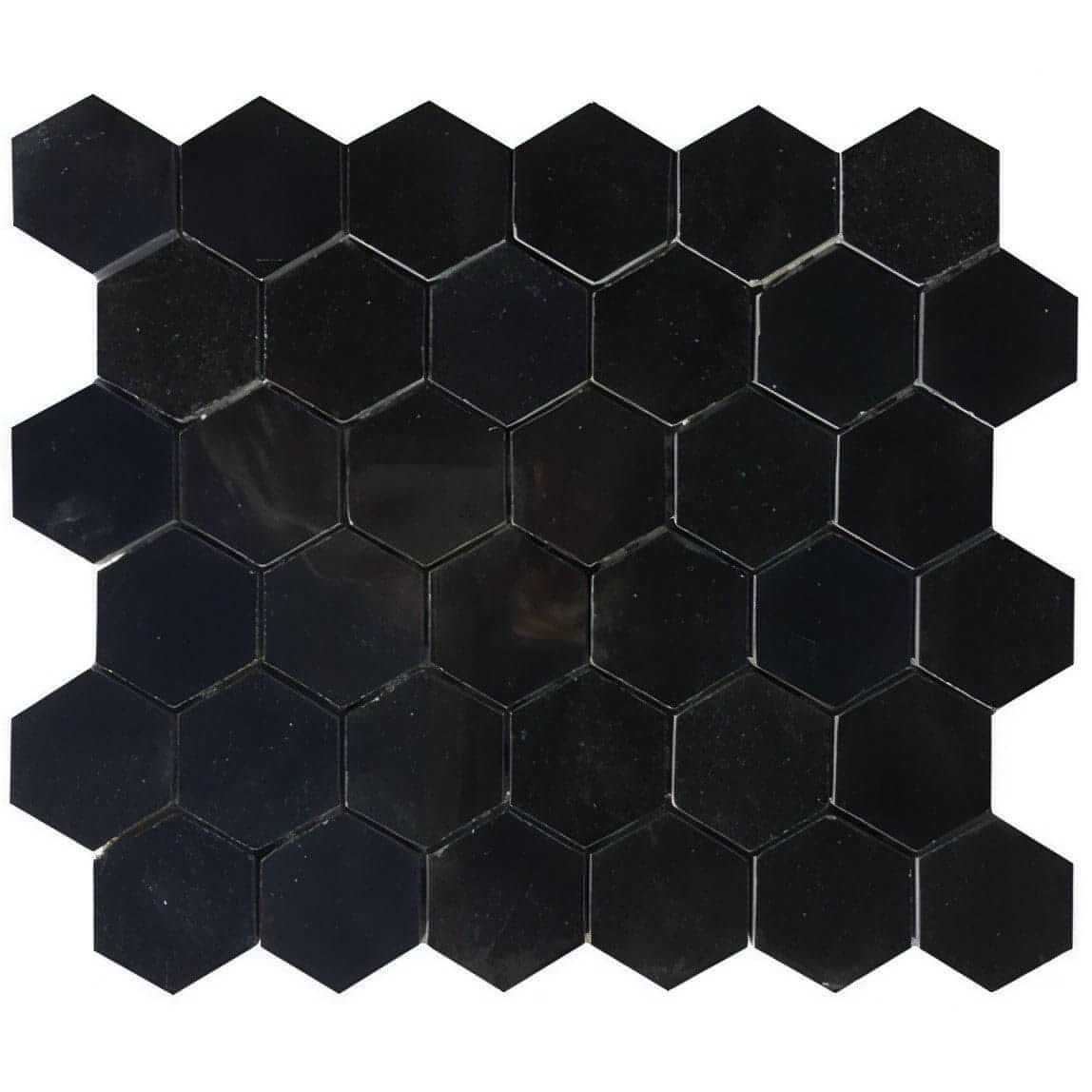 2x2 in. Absolute Black Hexagon Polished Granite Mosaic