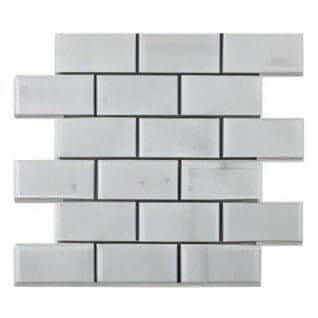 2x4 Carrara White Marble Deep Beveled Brick Mosaic Tile