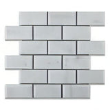 2x4 Carrara White Marble Deep Beveled Brick Mosaic Tile