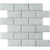 2x4 Carrara White Marble Deep Beveled Brick Mosaic Tile