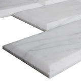 2x4 Carrara White Marble Deep Beveled Brick Mosaic Tile