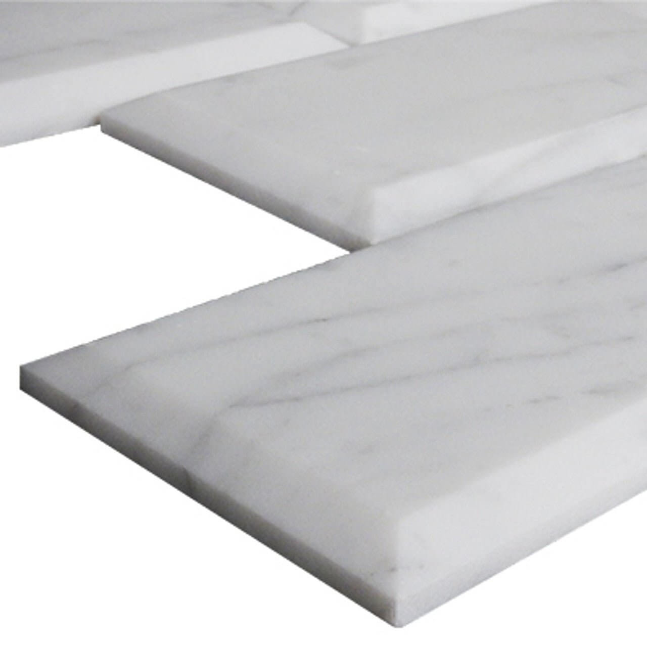 2x4 Carrara White Marble Deep Beveled Brick Mosaic Tile