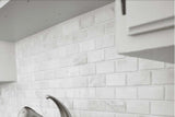 2x4 Carrara White Marble Deep Beveled Brick Mosaic Tile