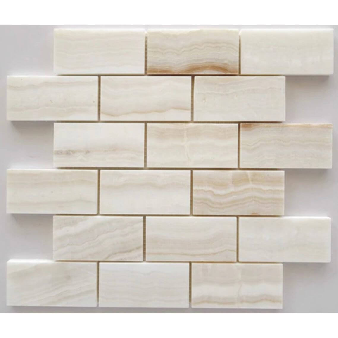 2x4 Vanilla Onyx Brick Mosaic - (Vein-cut / Straight-Edged) Polished
