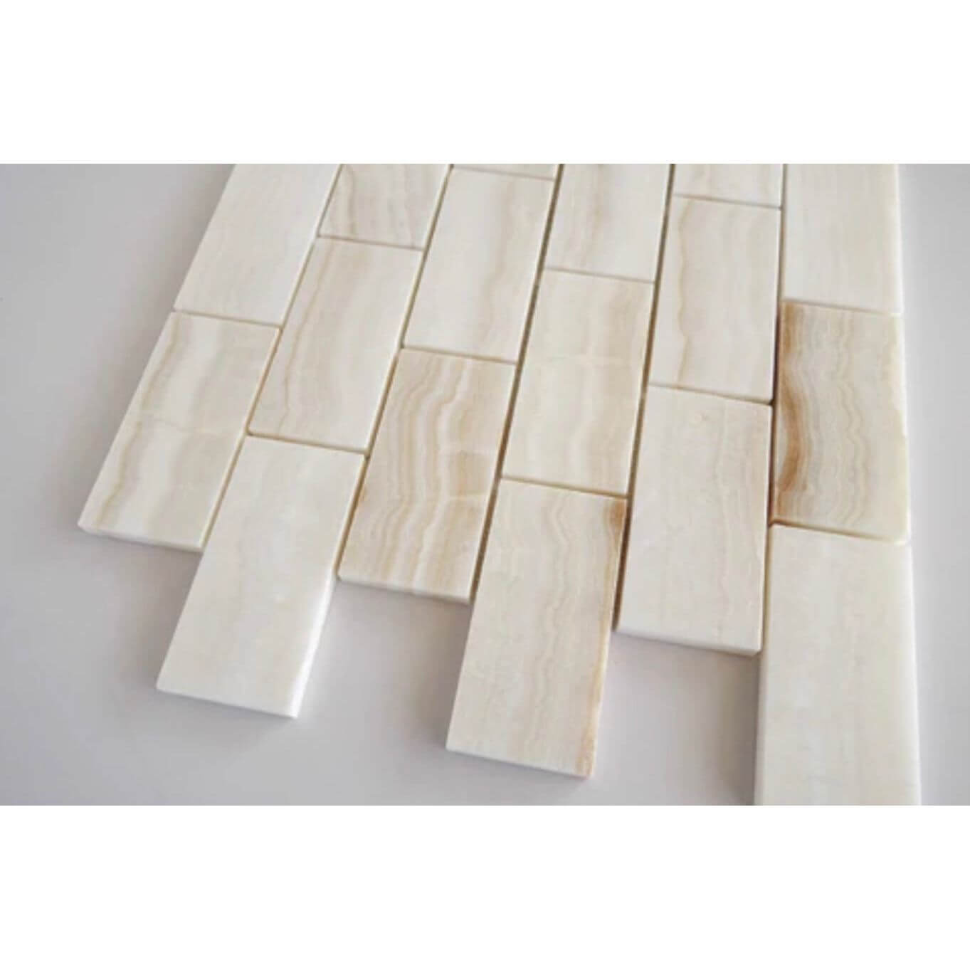 2x4 Vanilla Onyx Brick Mosaic - (Vein-cut / Straight-Edged) Polished