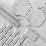 Carrara White Italian Marble 3" x 6" Wide Beveled Subway Tile Honed