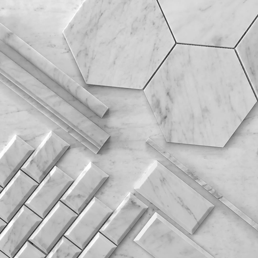 Carrara White Italian Marble 3" x 6" Wide Beveled Subway Tile Honed