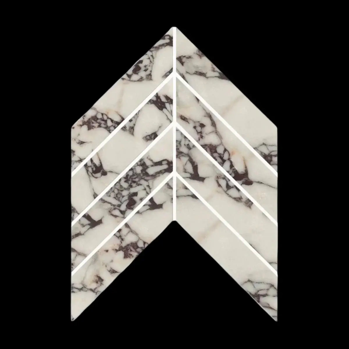2”x8” Calacatta Violet Purple Chevron Polished Mosaic Tile on Mesh 11.50 x 11.75