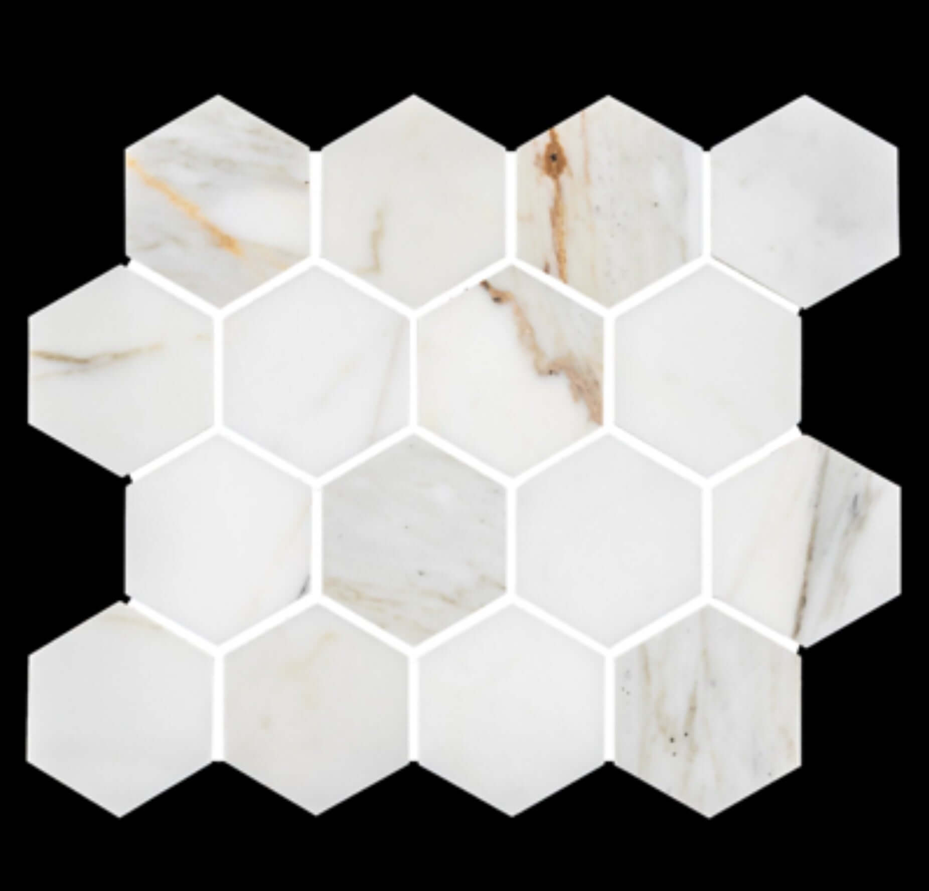 3" Tuscan Calacatta Oro Marble Hexagon Mosaic Tile