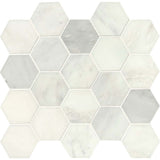3” Greecian White Polished Hexagon Mosaic Tile