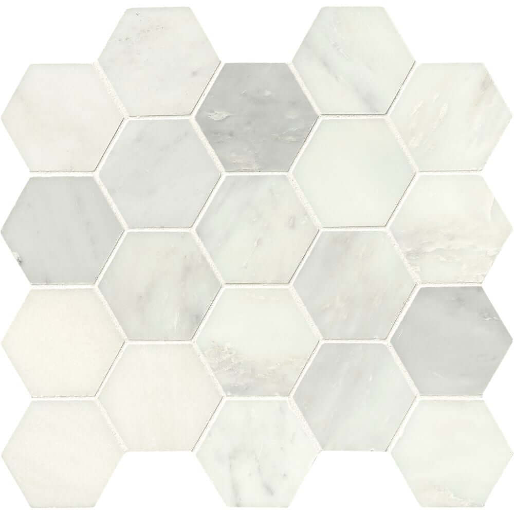 3” Greecian White Polished Hexagon Mosaic Tile