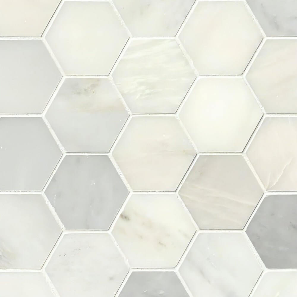 3” Greecian White Polished Hexagon Mosaic Tile