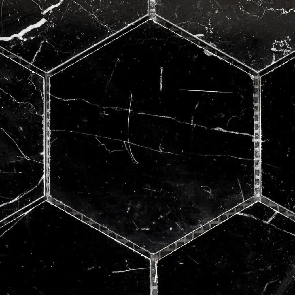 3” Nero Marquina Hexagon Mosaic Tile