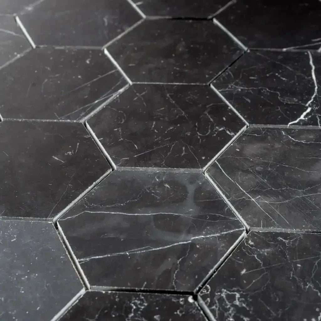 3” Nero Marquina Hexagon Mosaic Tile