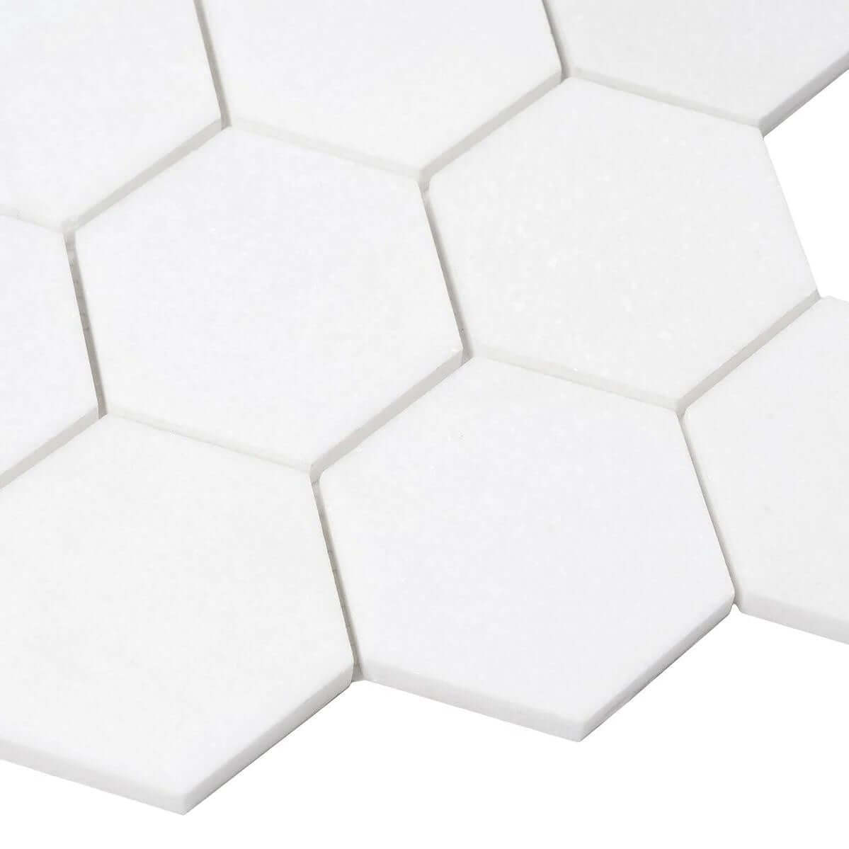 3” Thassos White Marble Hexagon Mosaic Tile