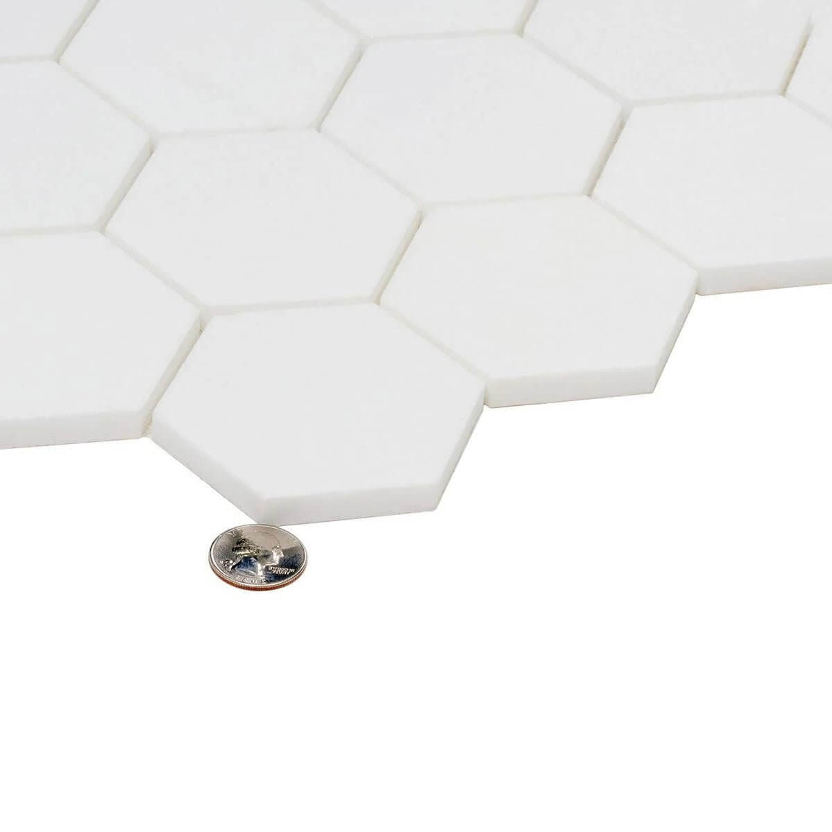 3” Thassos White Marble Hexagon Mosaic Tile
