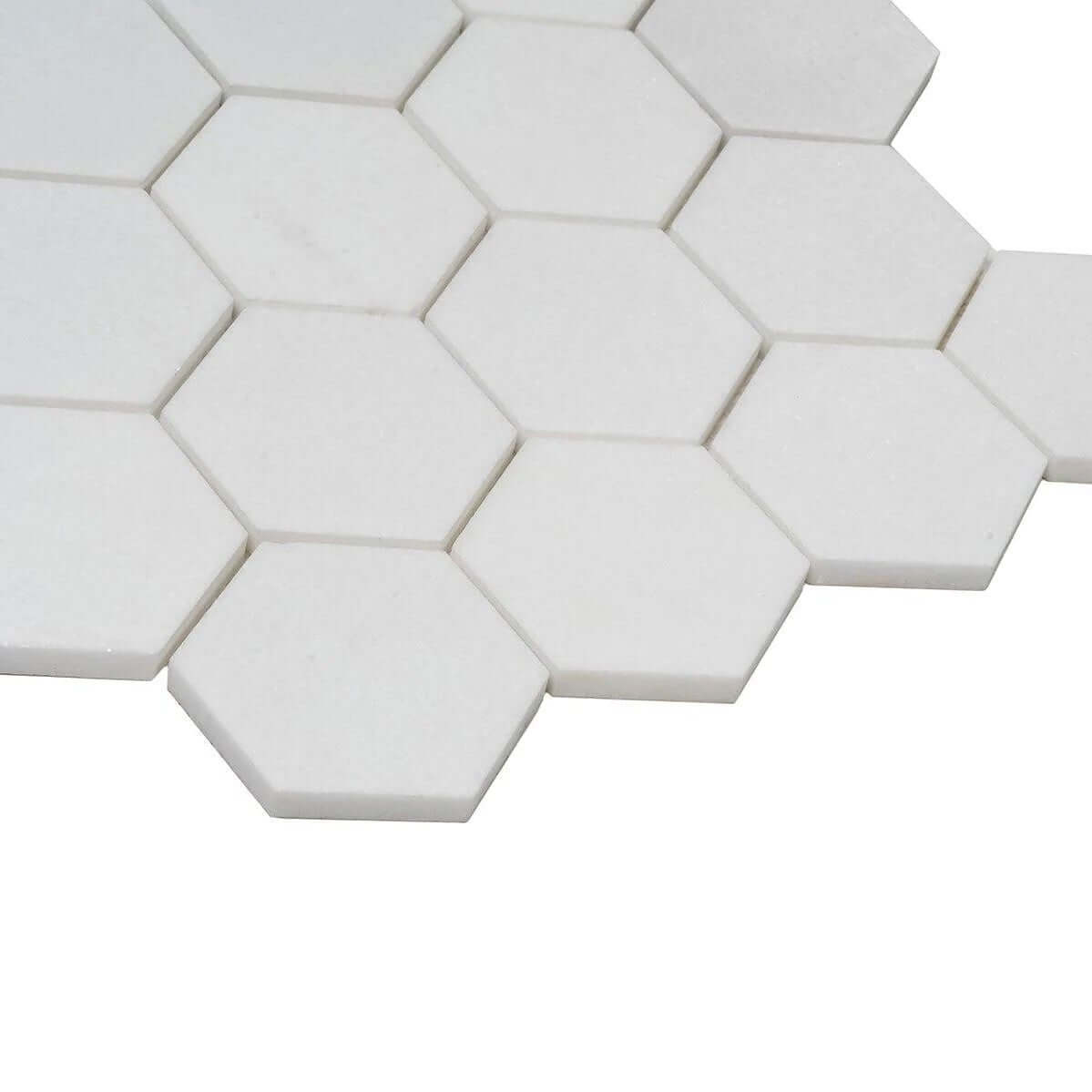 3” Thassos White Marble Hexagon Mosaic Tile