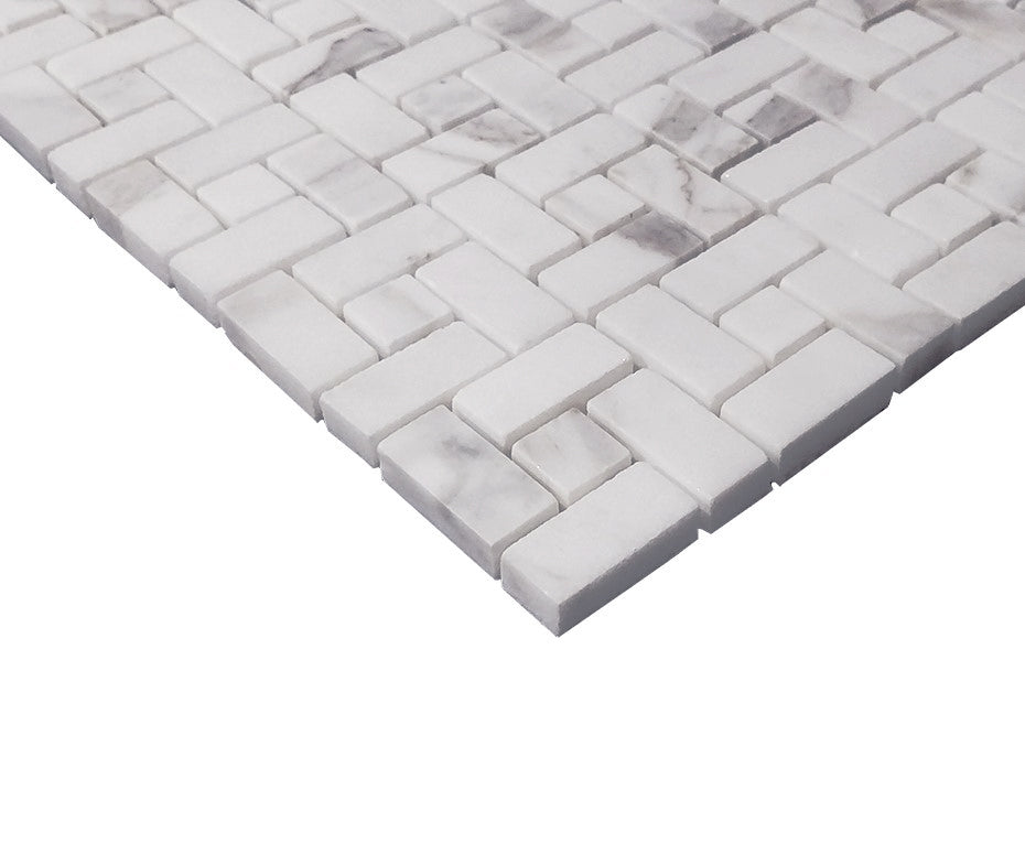 Calacatta Gold Marble Target Pinwheel Mosaic Tile with Calacatta Gold Dots Honed