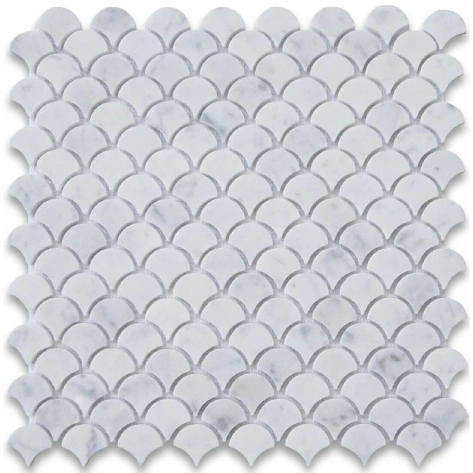 3/4” Carrara White Marble Honed Fan Mosaic Tile