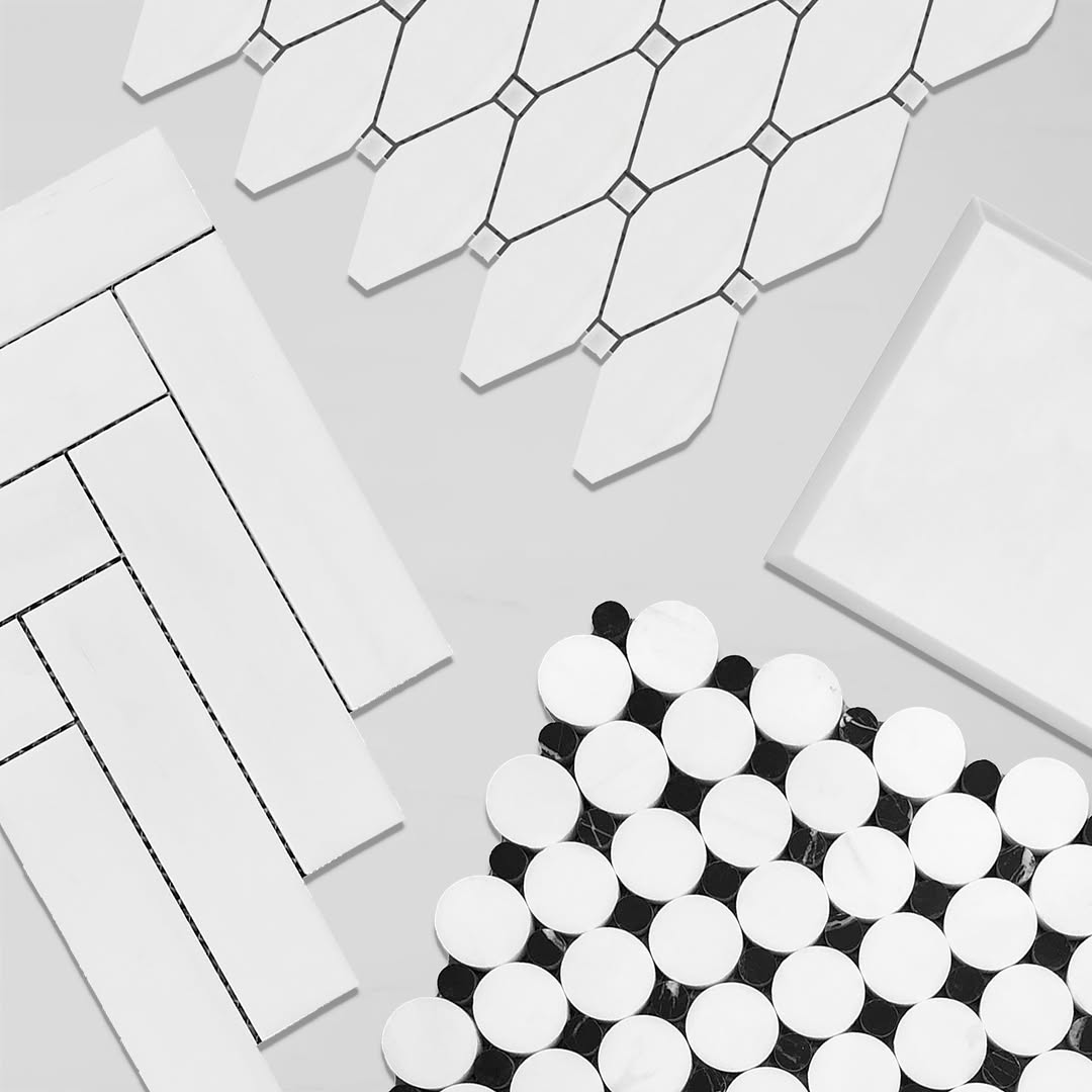 Bianco Dolomite Marble with Carrara White Leaf La Fleur Waterjet Mosaic Tile Polished