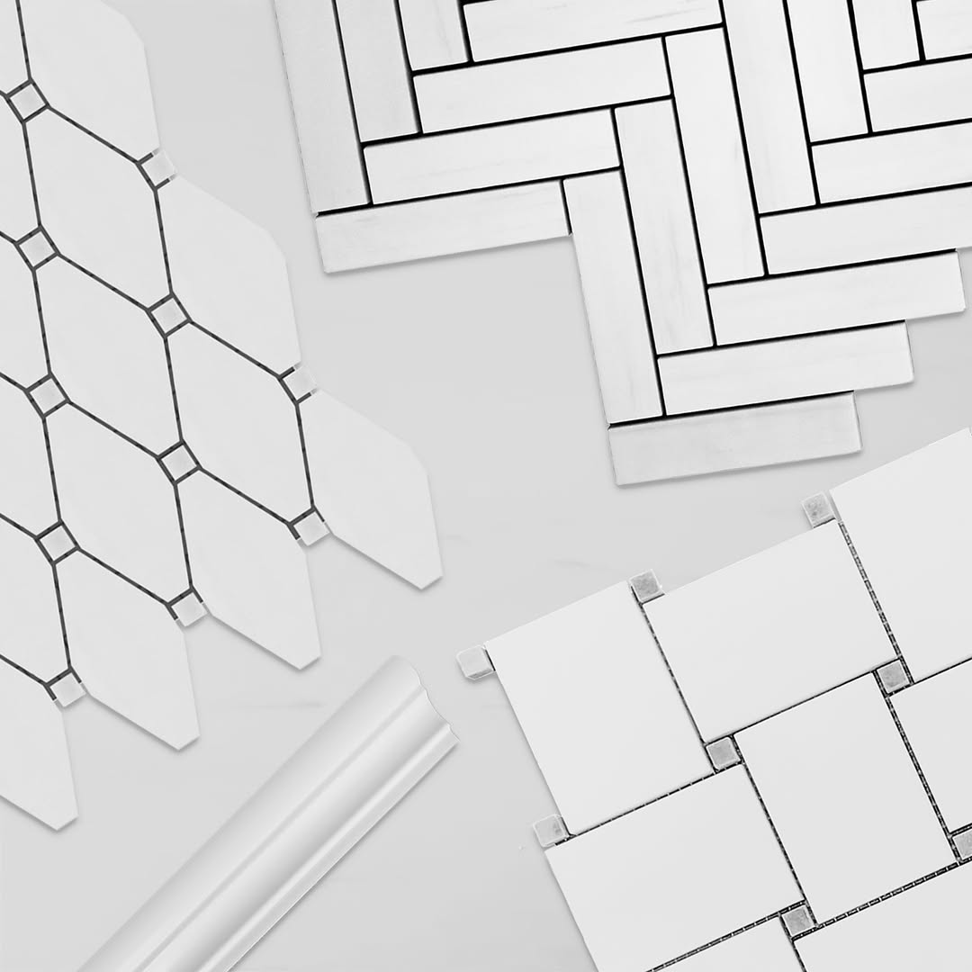 Bianco Dolomite Marble 1x4 Herringbone Mosaic Tile Honed