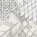 Bianco Dolomite Marble with Calacatta Gold Leaf La Fleur Waterjet Mosaic Tile Polished