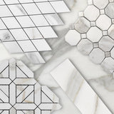 Bianco Dolomite Marble with Calacatta Gold Leaf La Fleur Waterjet Mosaic Tile Honed