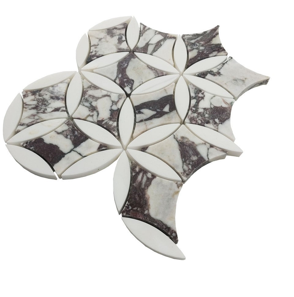 Calacatta Viola Marble with Dolomite La Fleur Waterjet Mosaic Tile Polished