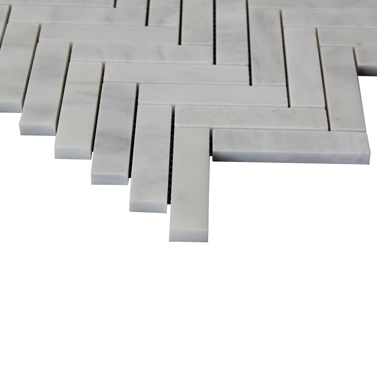 Carrara White Italian Marble 1" x 4" Herringbone Mosaic Tile Polished