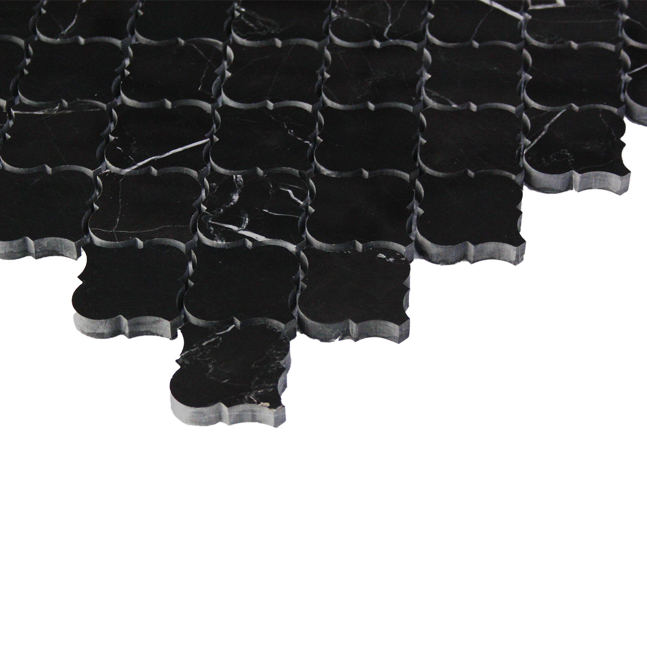 Nero Marquina Black Marble Mini Arabesque Baroque Lantern Mosaic Tile Polished