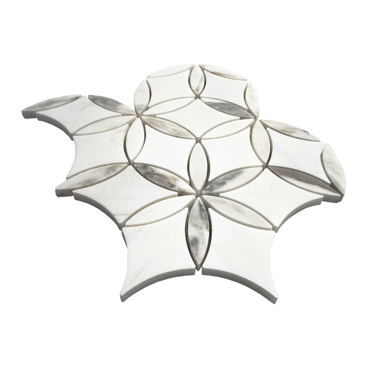 Bianco Dolomite Marble with Calacatta Gold Leaf La Fleur Waterjet Mosaic Tile Polished