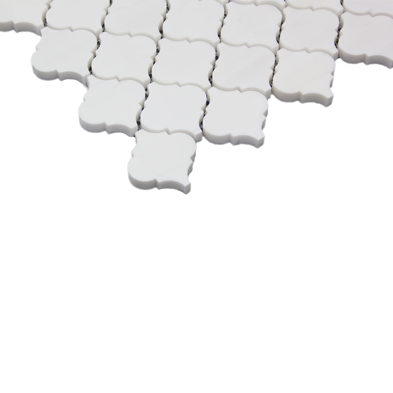 Bianco Dolomite Marble Mini Arabesque Baroque Lantern Mosaic Tile Honed