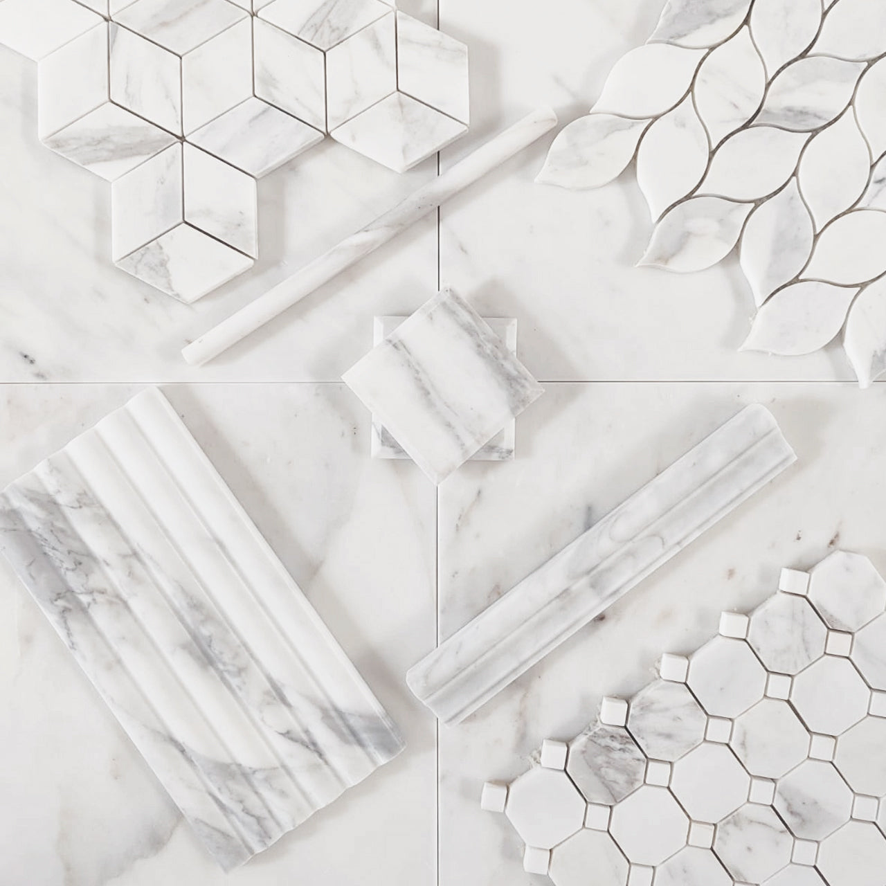 Calacatta Gold Italian Marble Blanco Orchid Leaf Mosaic Tile Polished