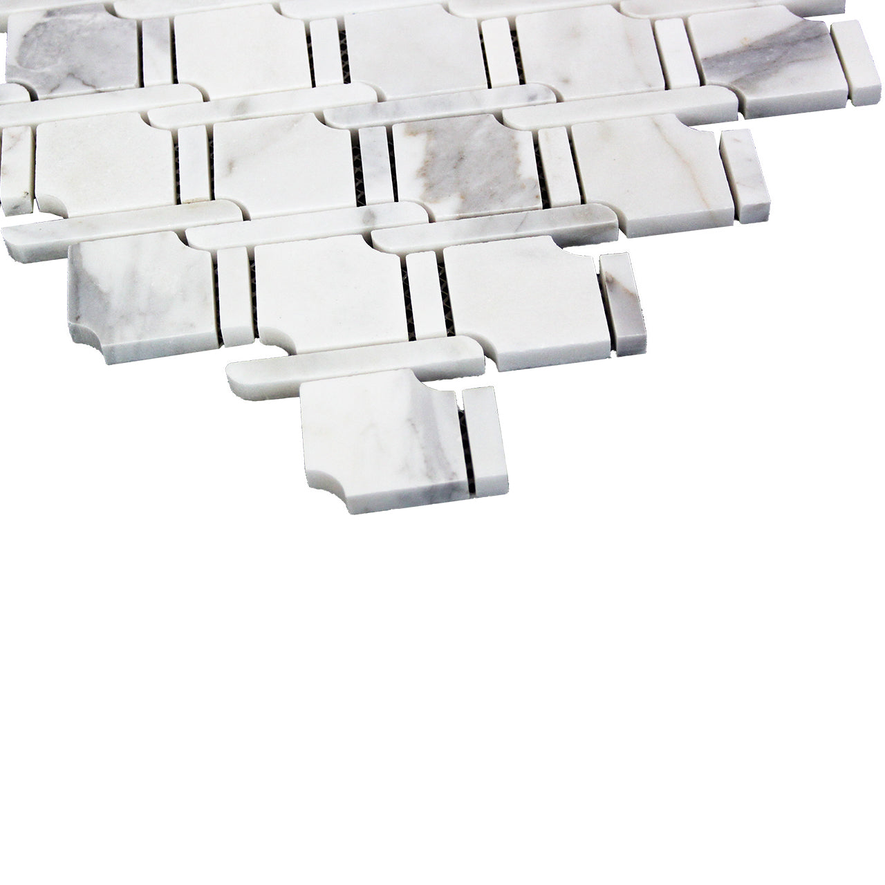 Calacatta Gold Marble Marbella Lynx Rope Design with Calacatta Gold Strips Mosaic Tile Honed