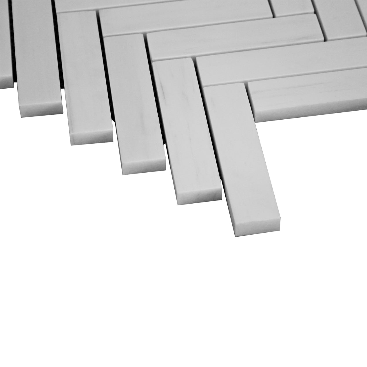 Bianco Dolomite Marble 1x4 Herringbone Mosaic Tile Honed