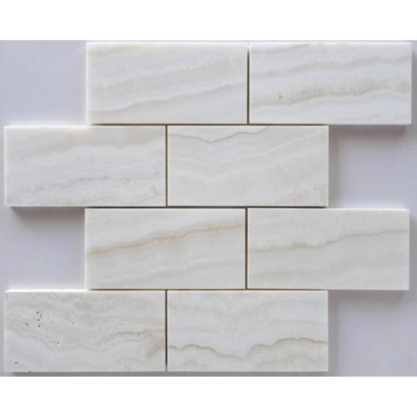 3X6 Vanilla Onyx Subway Brick Tile, Vein-Cut, Polished