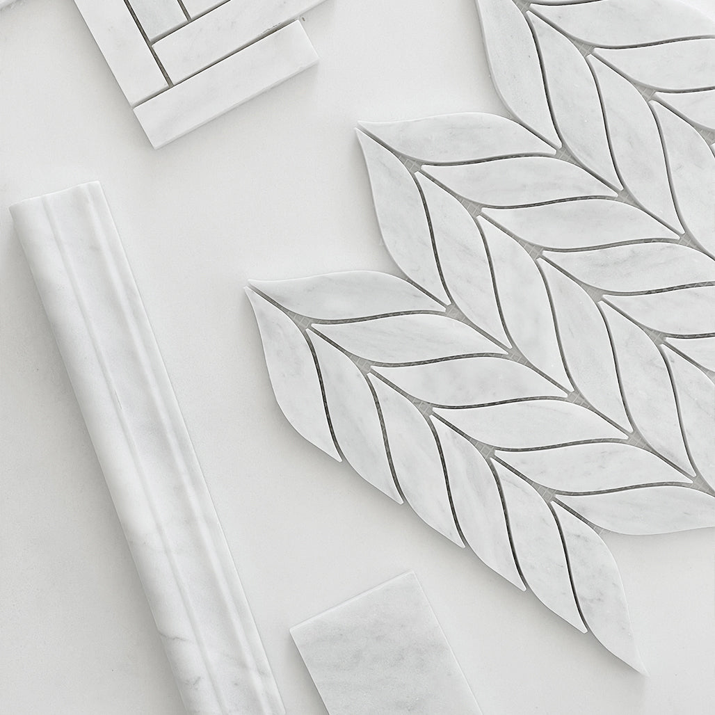 Carrara White Italian Marble Leaf Shape Mosaic Tile Honed