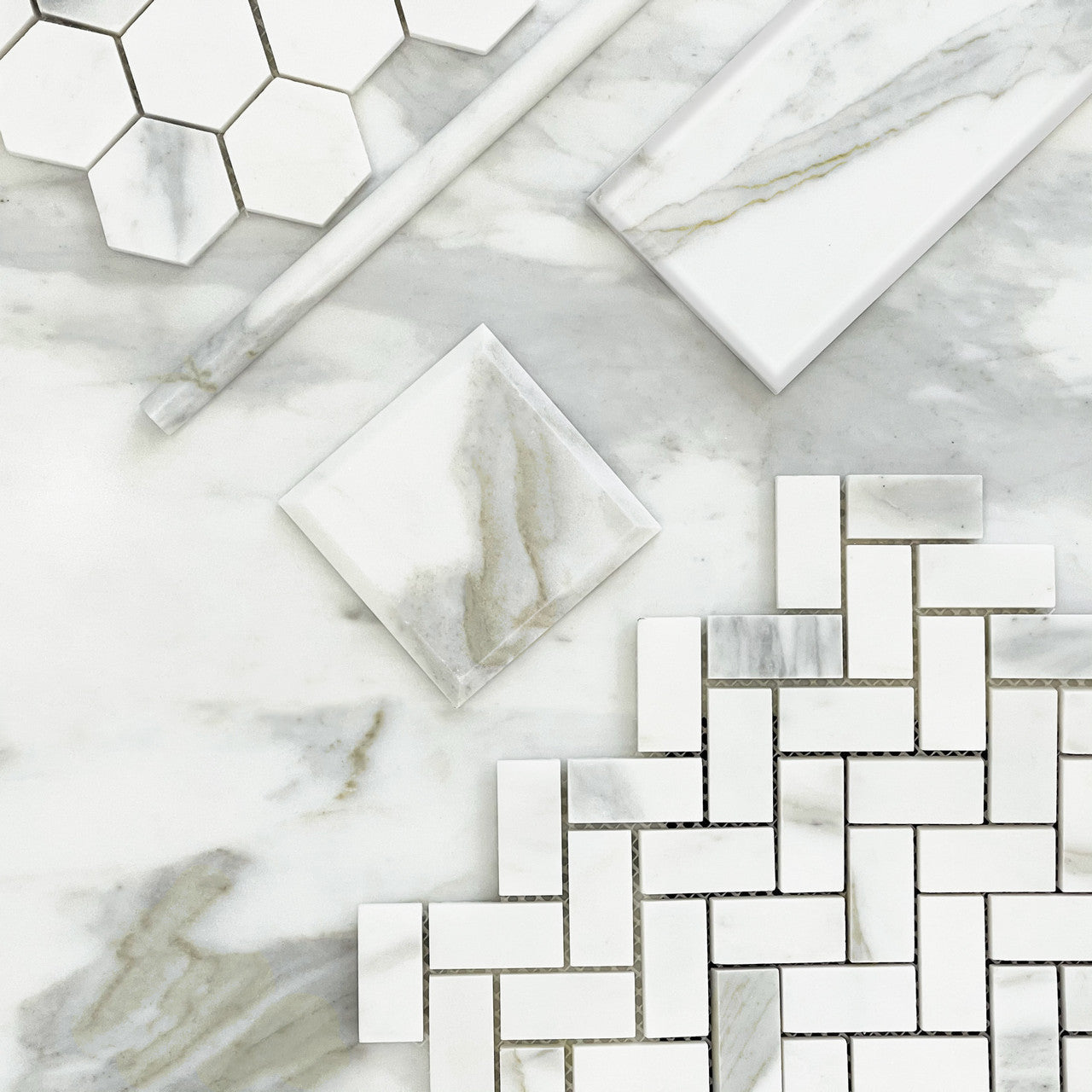 4x4 Calacatta Gold Italian Marble Subway Tile Wide Beveled Polished