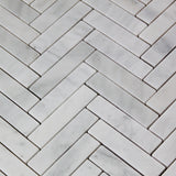 Carrara White Italian Marble 1" x 4" Herringbone Mosaic Tile Polished