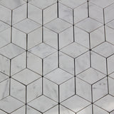 Carrara White Italian Marble Rhombus 3D Diamond Cube Mosaic Tile Polished