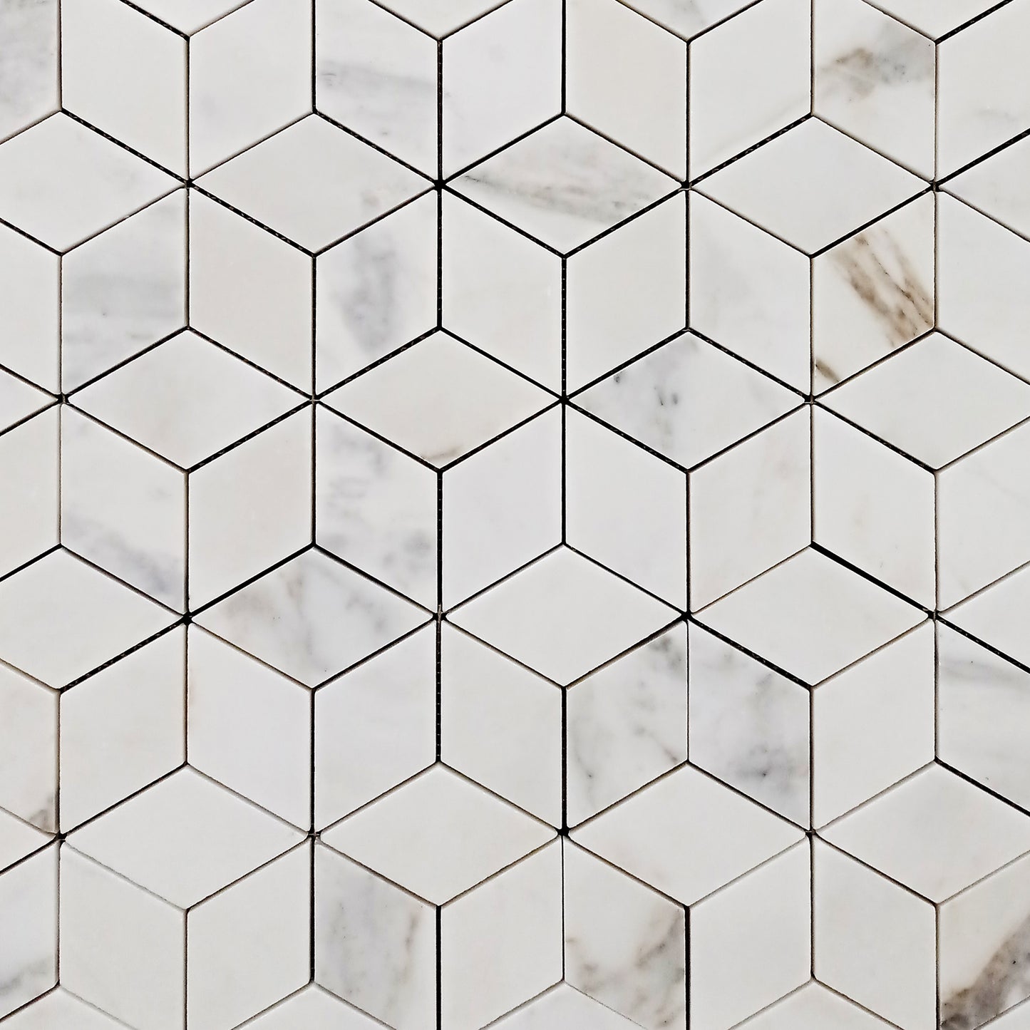 Calacatta Gold Italian Marble Rhombus 3D Cube Diamond Mosaic Tile Honed