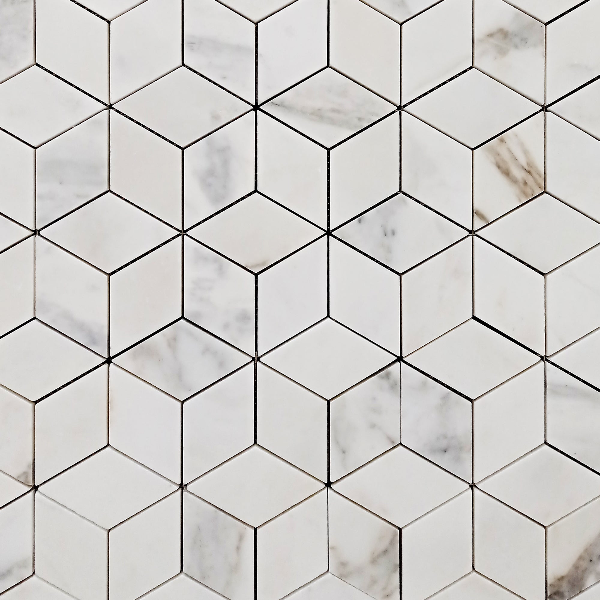 Calacatta Gold Italian Marble Rhombus 3D Cube Diamond Mosaic Tile Honed