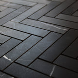 Nero Marquina Black Marble 1" x 4" Herringbone Mosaic Tile Polished