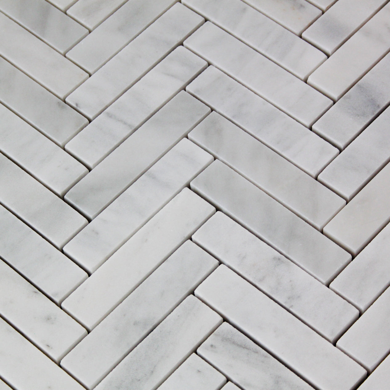 Carrara White Italian Marble 1" x 4" Herringbone Mosaic Tile Honed