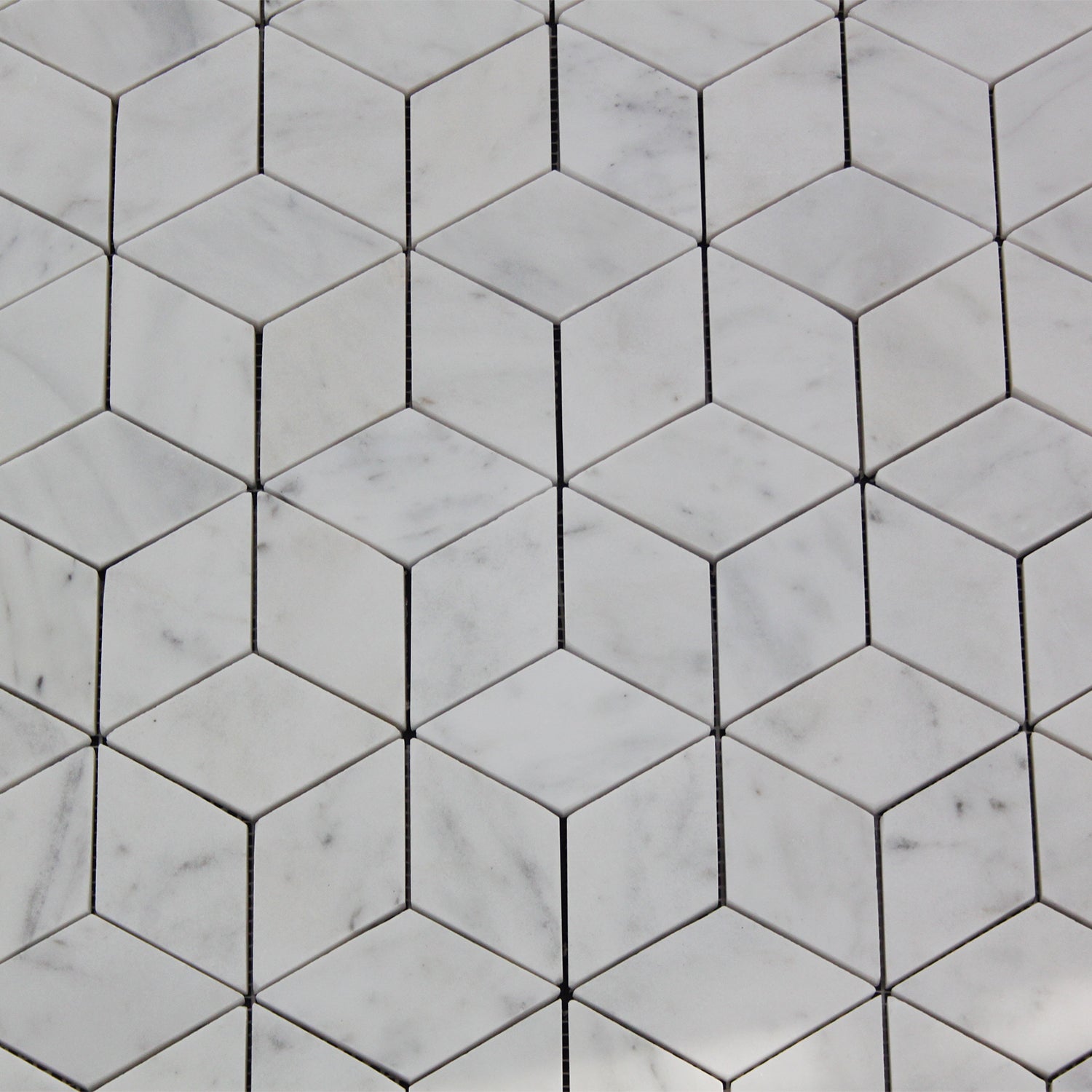 Carrara White Italian Marble Rhombus 3D Diamond Cube Mosaic Tile Honed