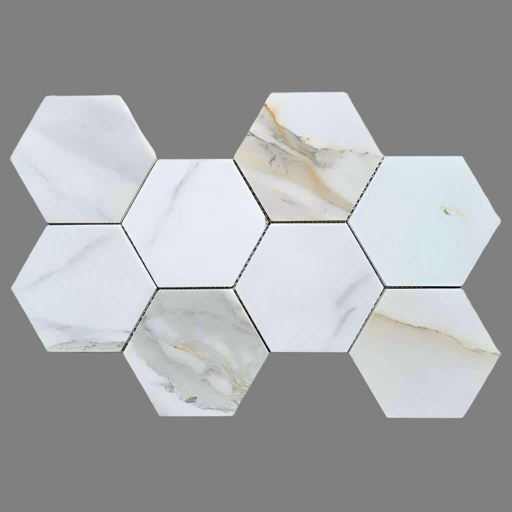 5” Tuscan Calacatta Oro Hexagon Mosaic Tile