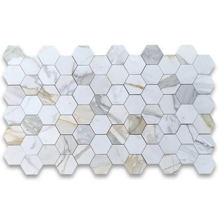 5” Tuscan Calacatta Oro Hexagon Mosaic Tile
