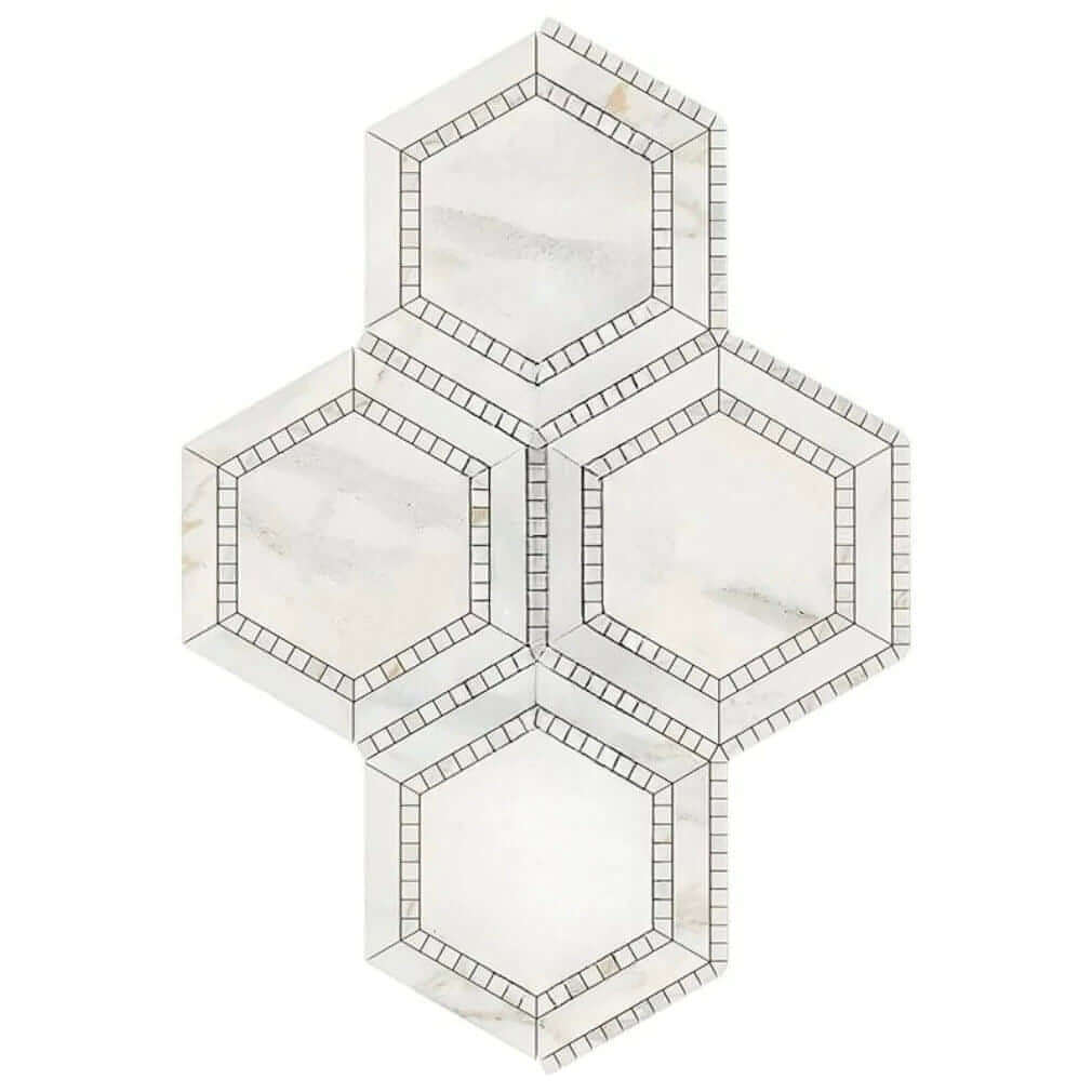 5” Defined Edge Calacatta Hexagon Deco Mosaic Tile