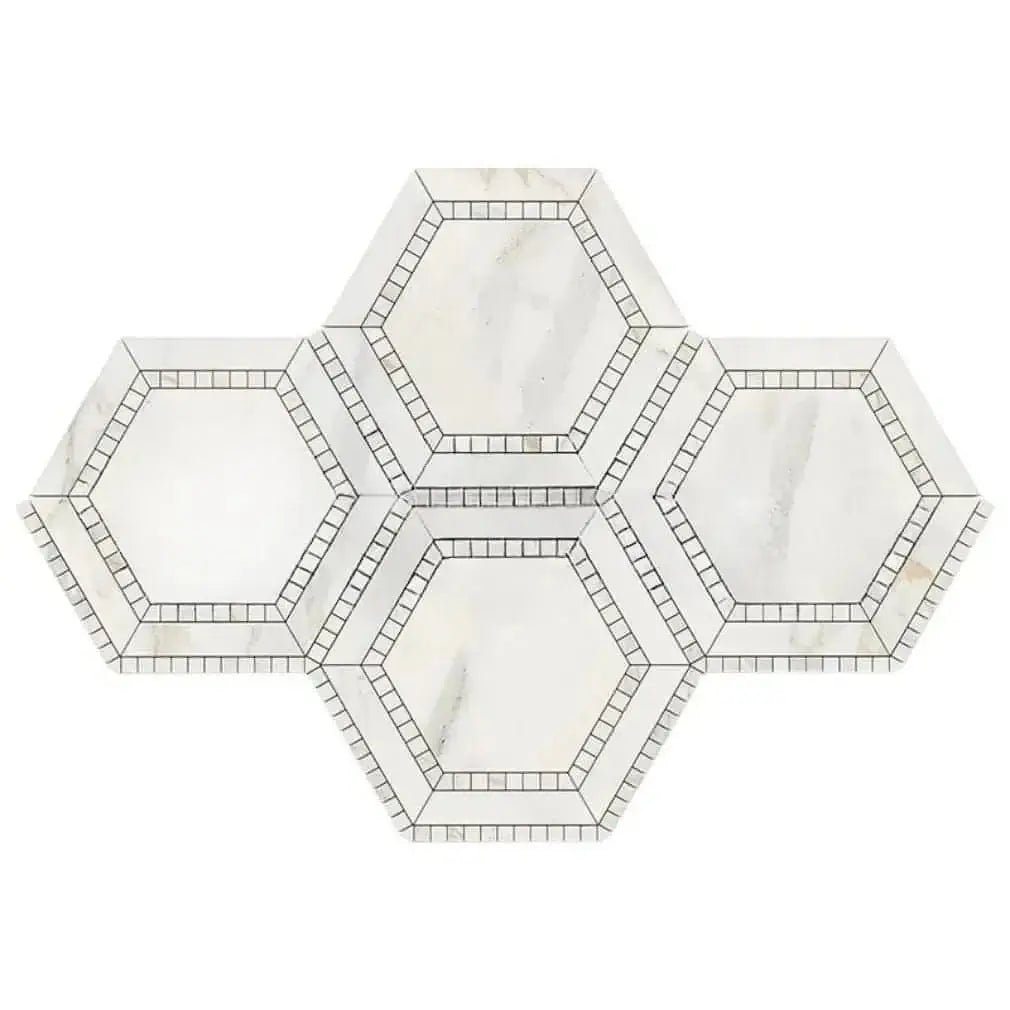 5” Defined Edge Calacatta Hexagon Deco Mosaic Tile